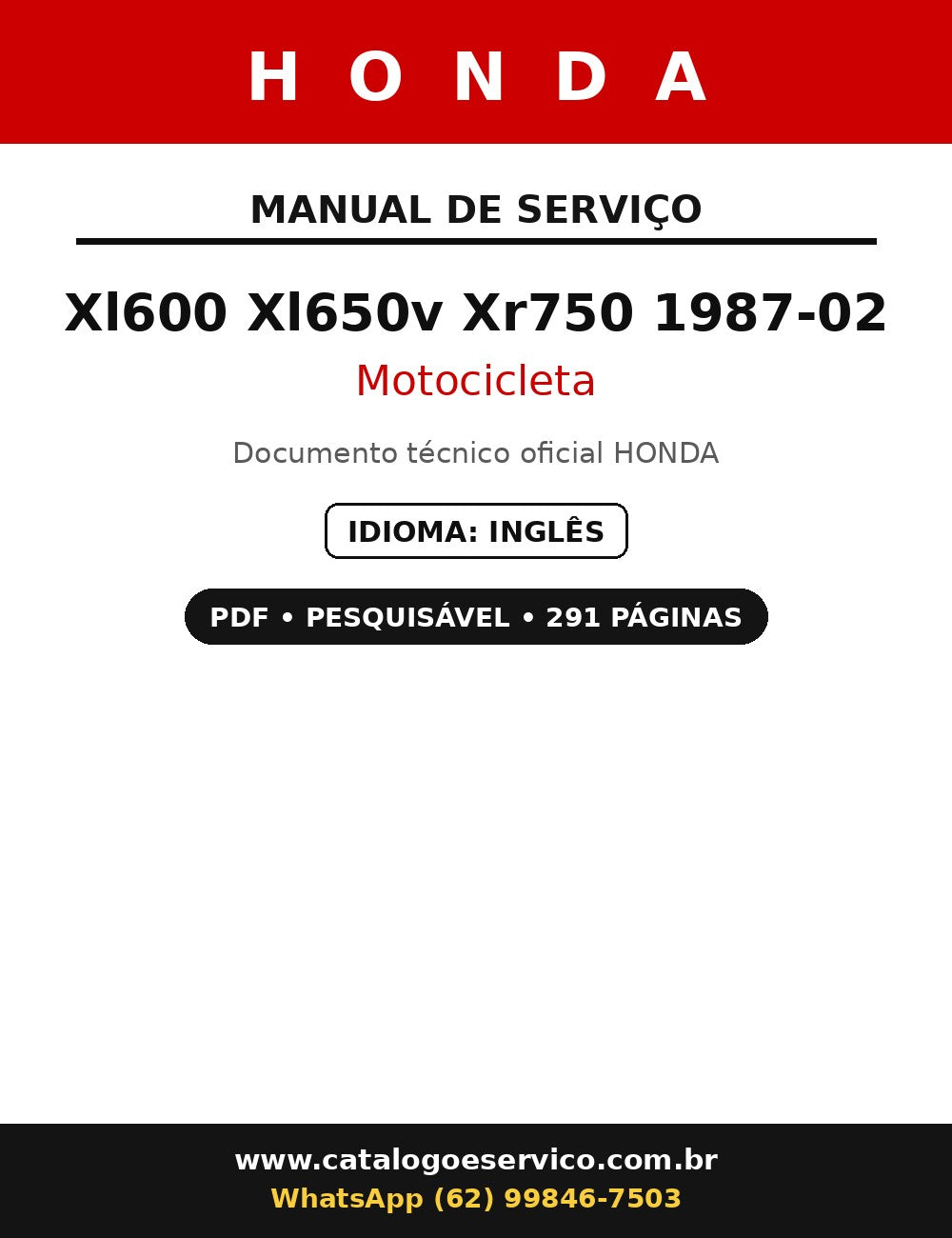 Manual De Serviço Honda Xl600 Xl650v Xr750 1987-02
