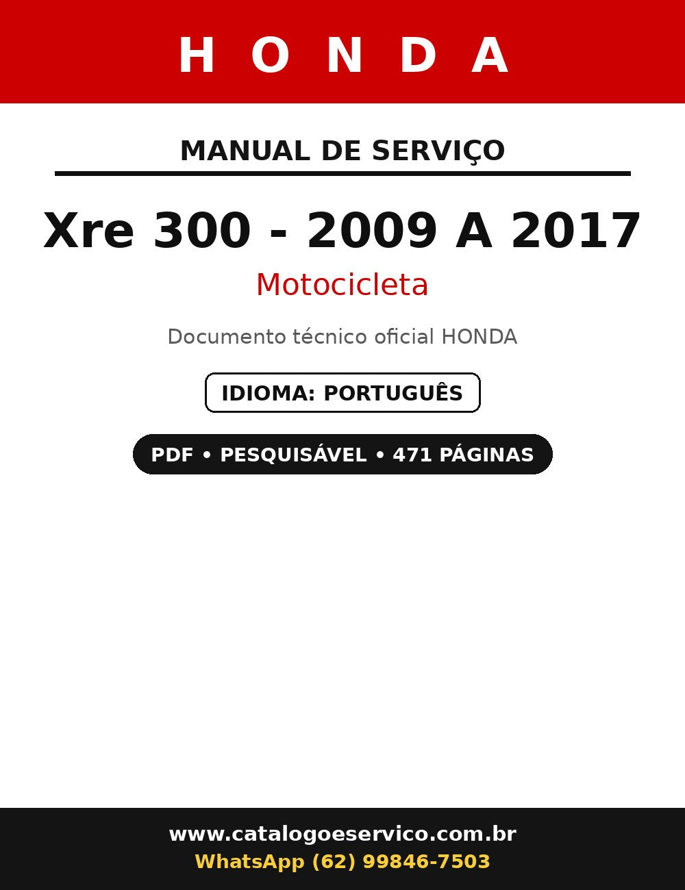 Manual De Serviço Honda Xre 300 - 2009 A 2017