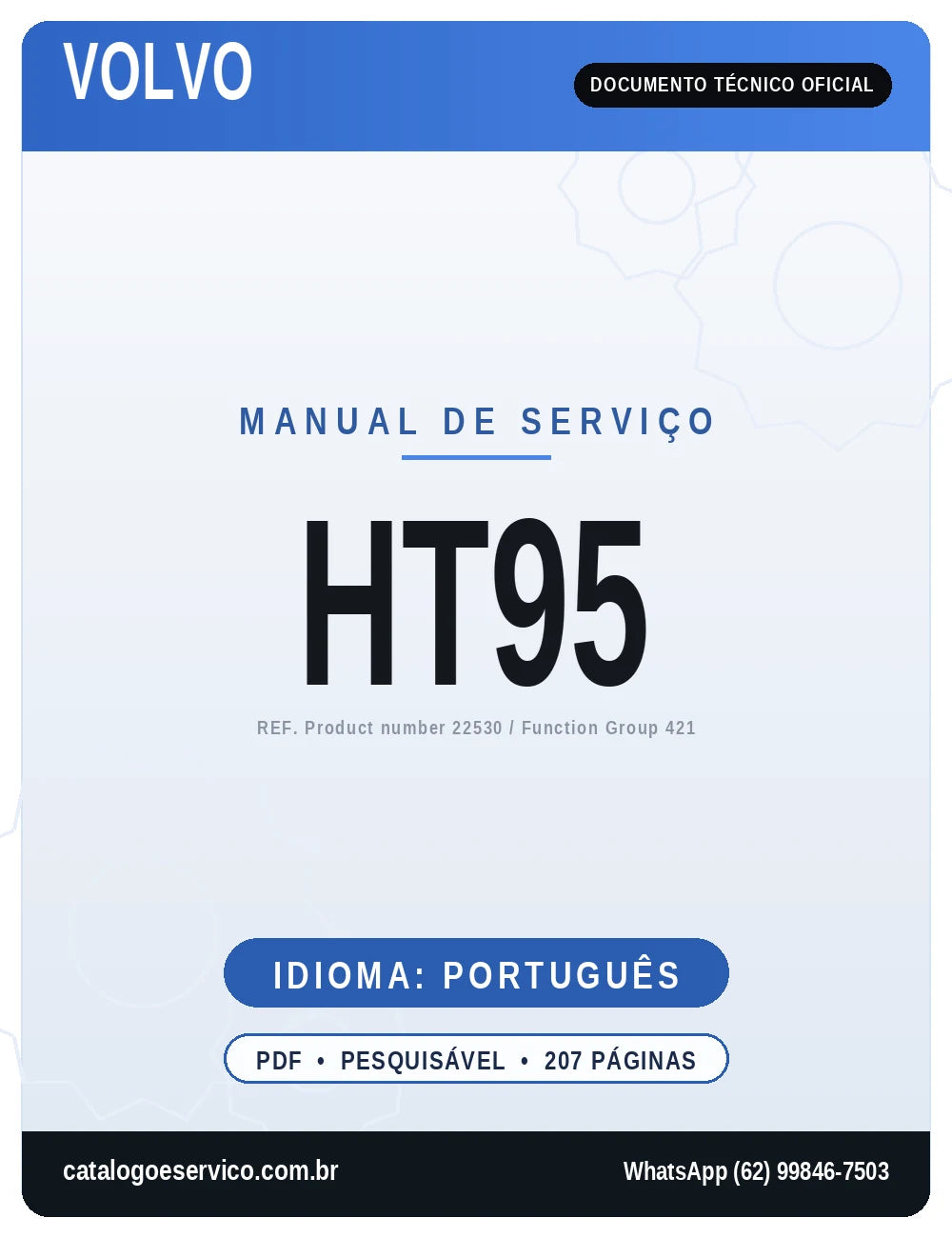 Capa do Manual de Serviço Volvo HT95 — transmissão hidráulica Full Power Shift nº 22530, 207 páginas em português