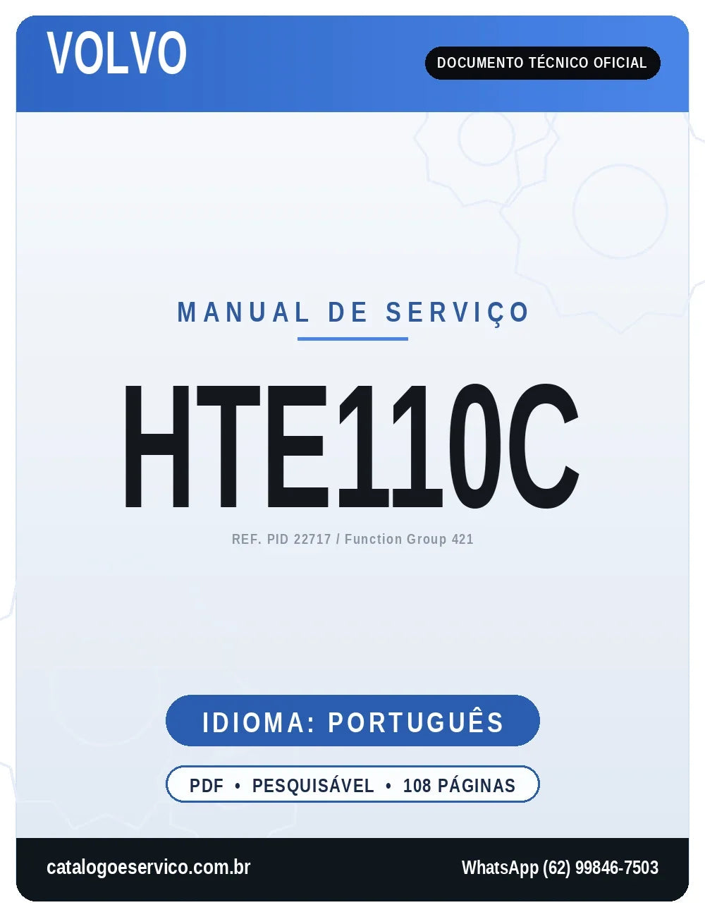 Capa do Manual de Serviço Volvo HTE110C PID 22717 — transmissão hidráulica eletrônica, 108 páginas em português