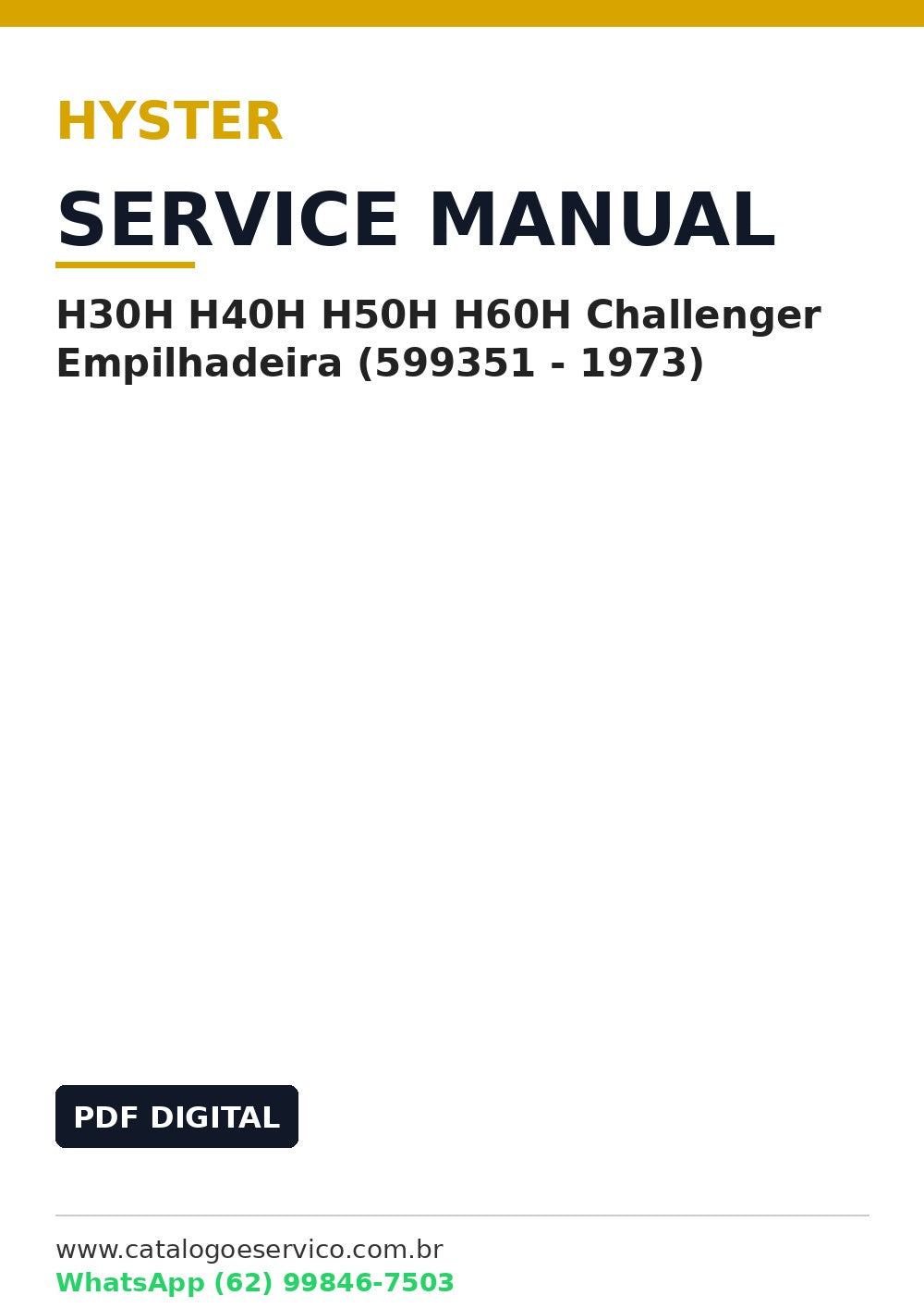 Manual de Serviço Hyster H30H H40H H50H H60H Challenger Empilhadeira (599351 - 1973)