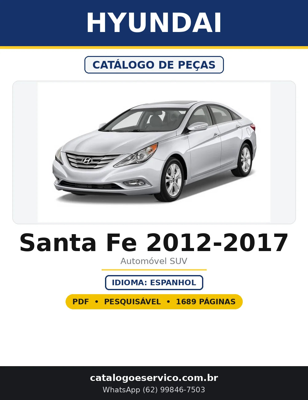 Capa do Catálogo de Peças Hyundai Santa Fe 2012-2017 em PDF com 1.689 páginas
