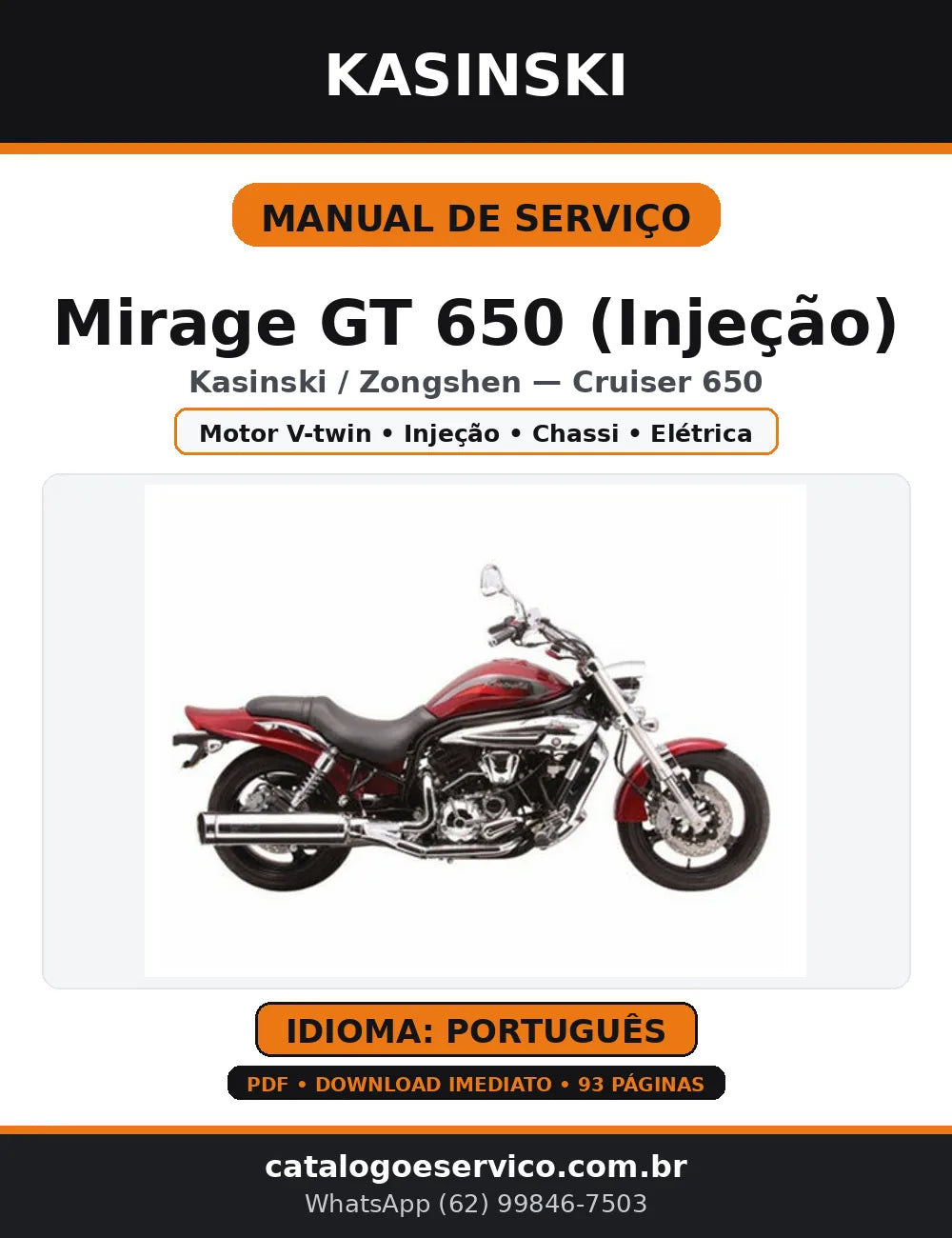 Manual de Serviço Kasinski Mirage GT 650 Injeção — Português (PDF) — capa