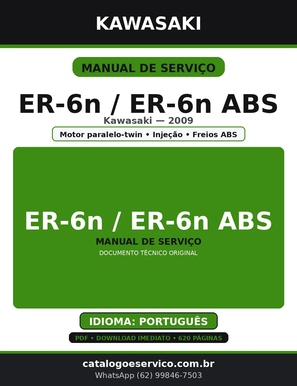 Manual de Serviço Kawasaki ER-6n / ABS 2009 — Português (PDF) — capa