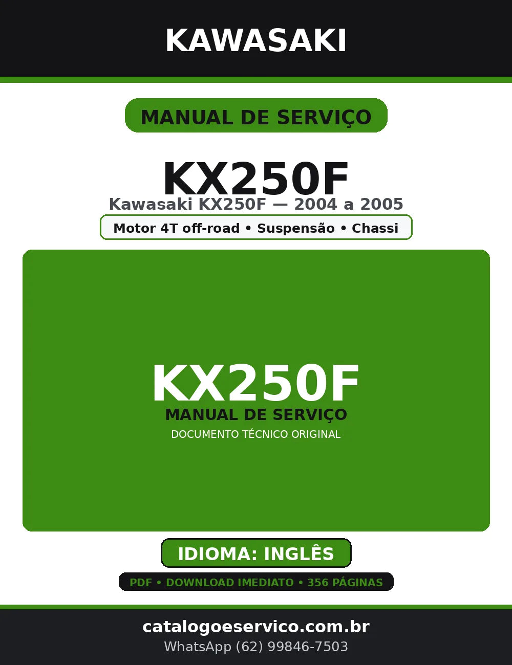 Manual de Serviço Kawasaki KX250F 2004-2005 — Service Manual (PDF) — capa
