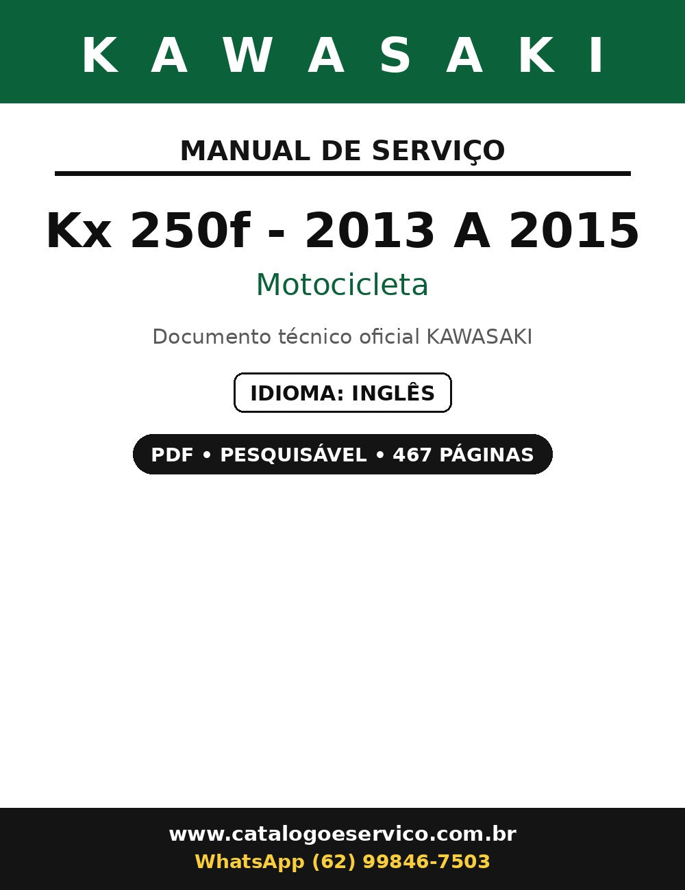 Manual De Serviço Kawasaki Kx 250f - 2013 A 2015