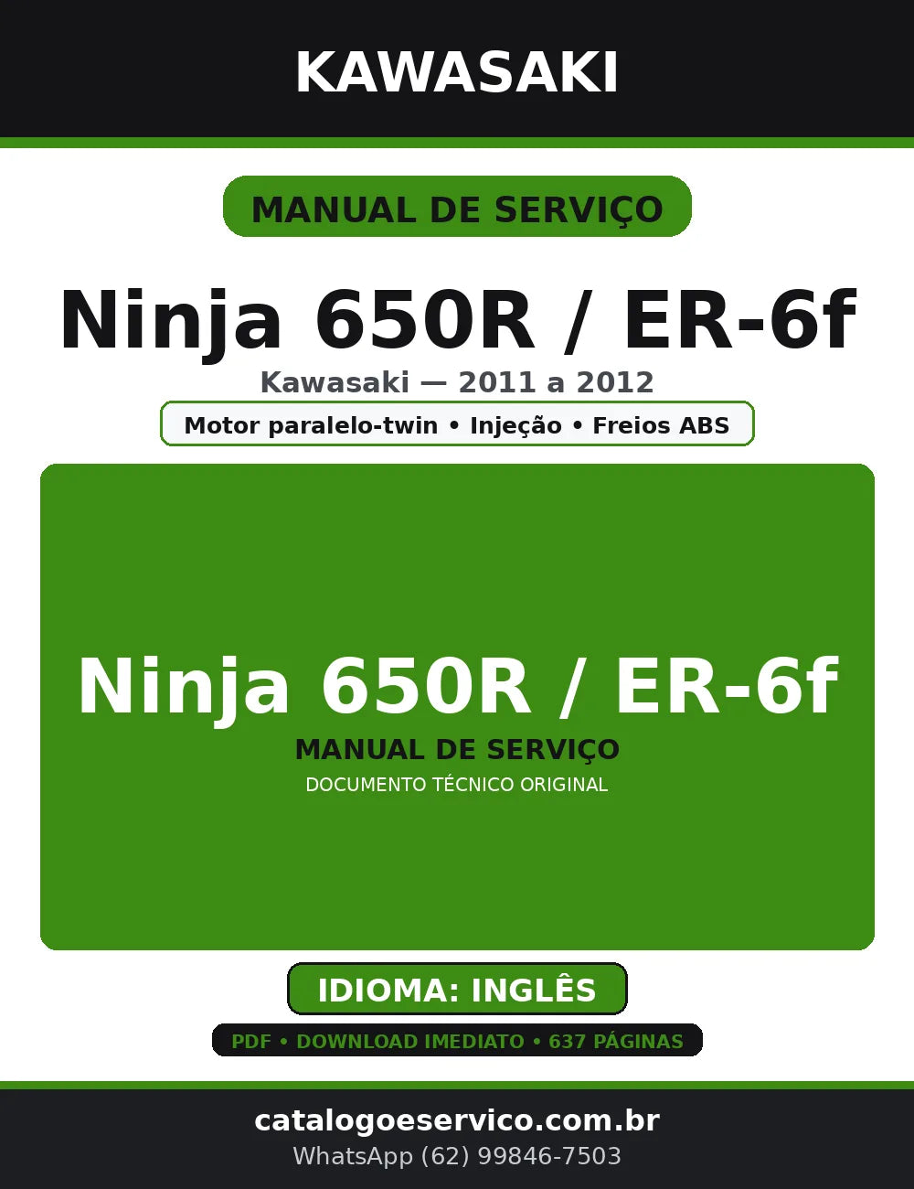 Manual de Serviço Kawasaki Ninja 650R 2011-2012 — Service (PDF) — capa