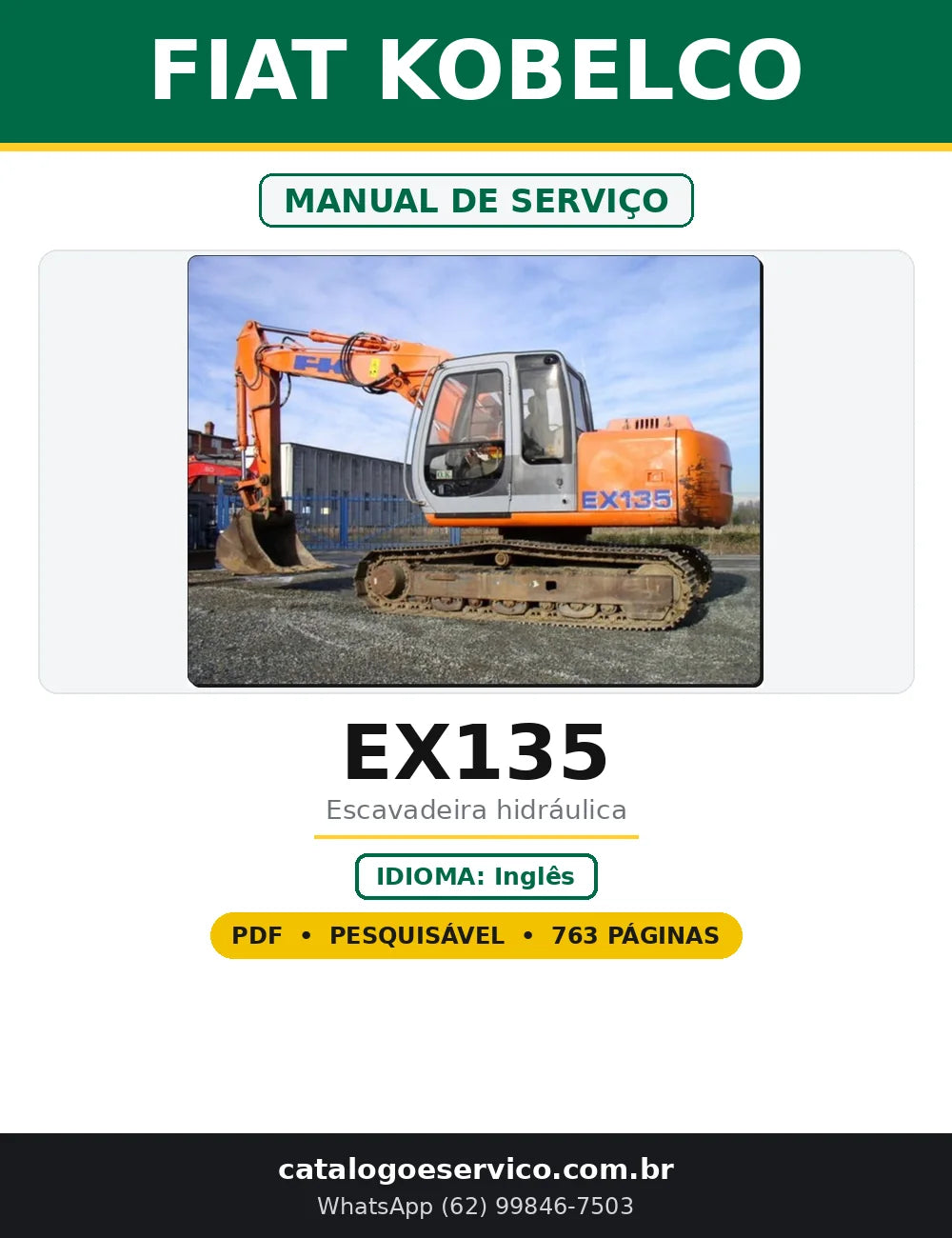 Capa do Manual de Serviço Fiat Kobelco EX135 em PDF com 763 páginas