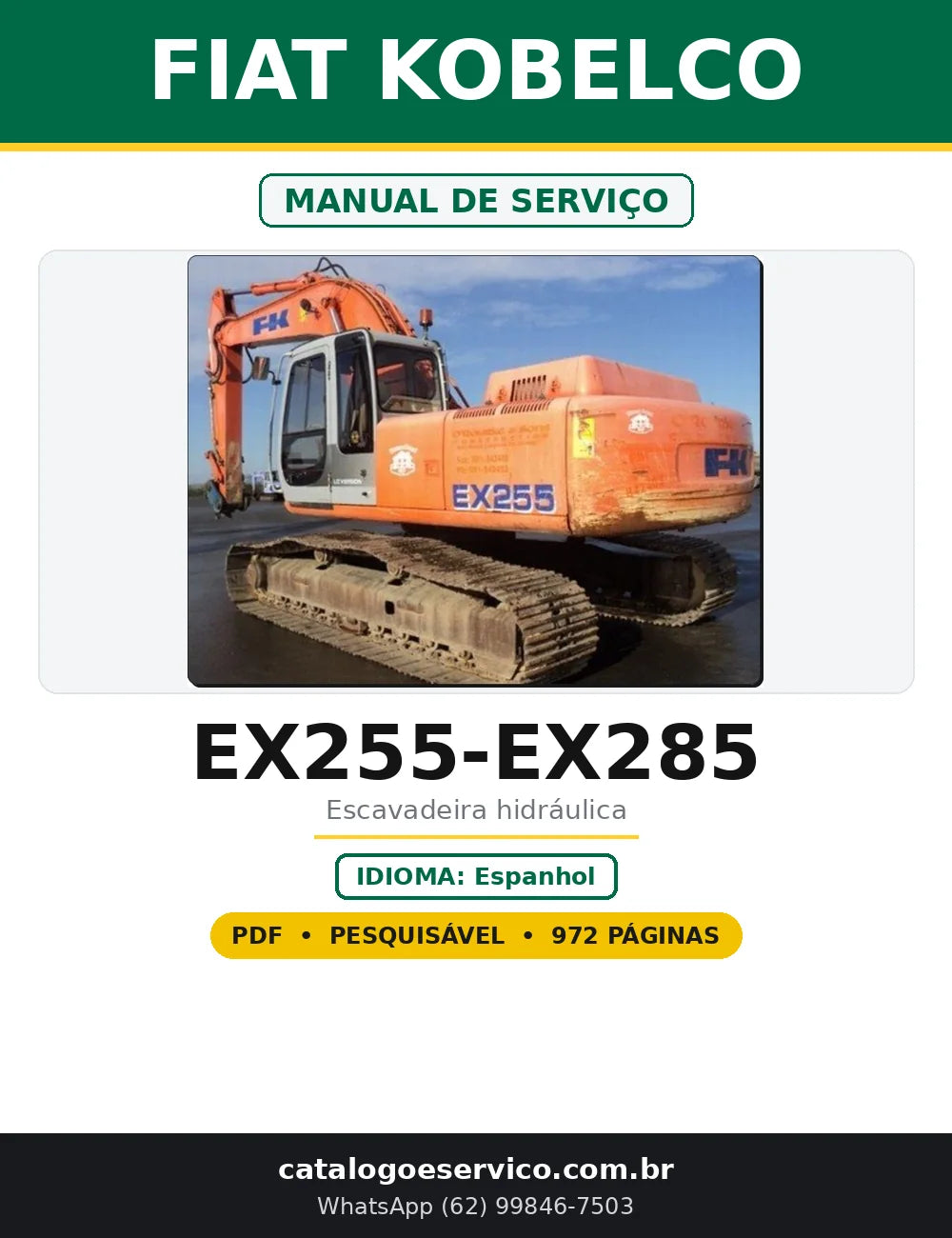 Capa do Manual de Serviço Fiat Kobelco EX255-EX285 em PDF com 972 páginas
