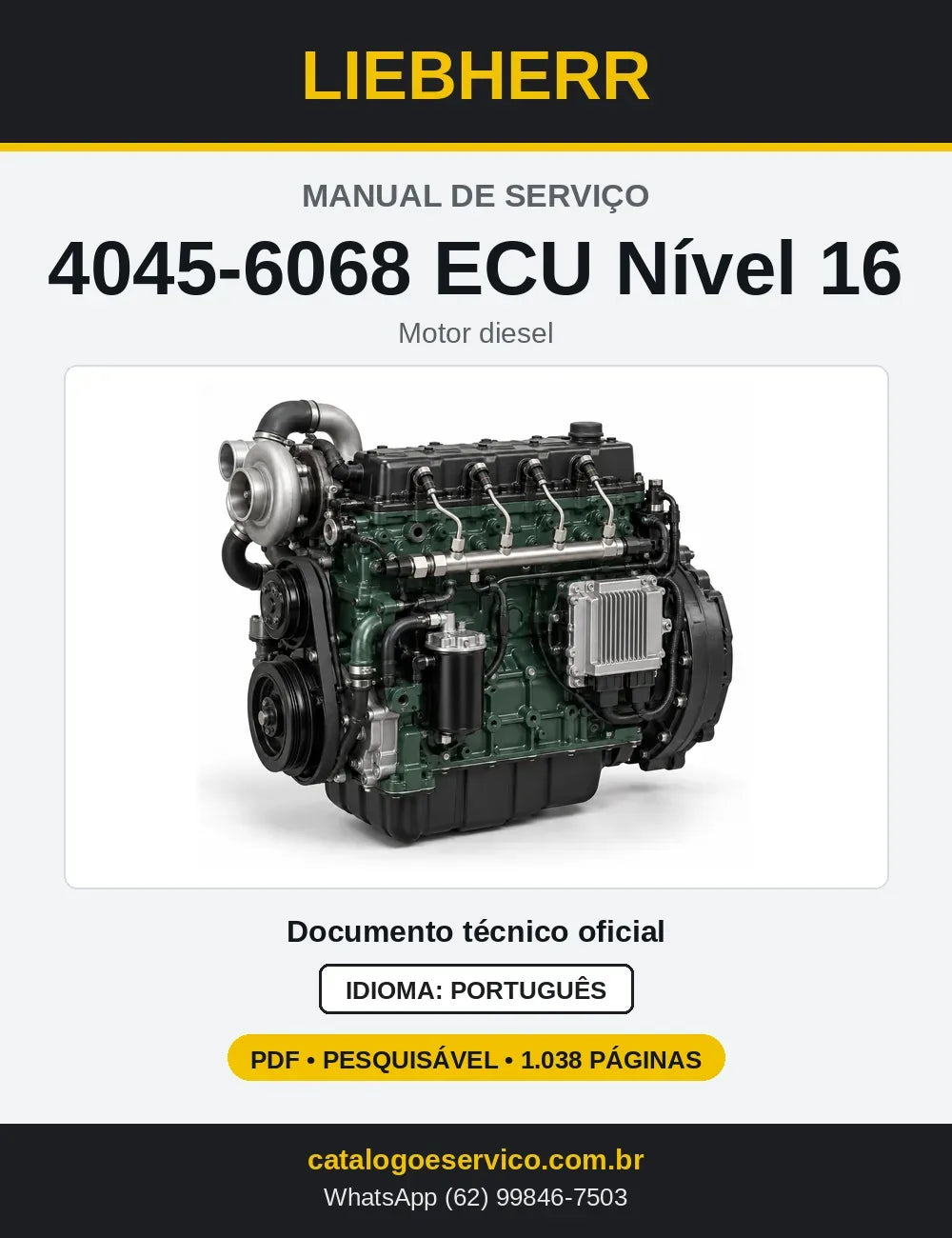 Capa do Manual de Serviço Liebherr 4045-6068 ECU nível 16 motor diesel em português