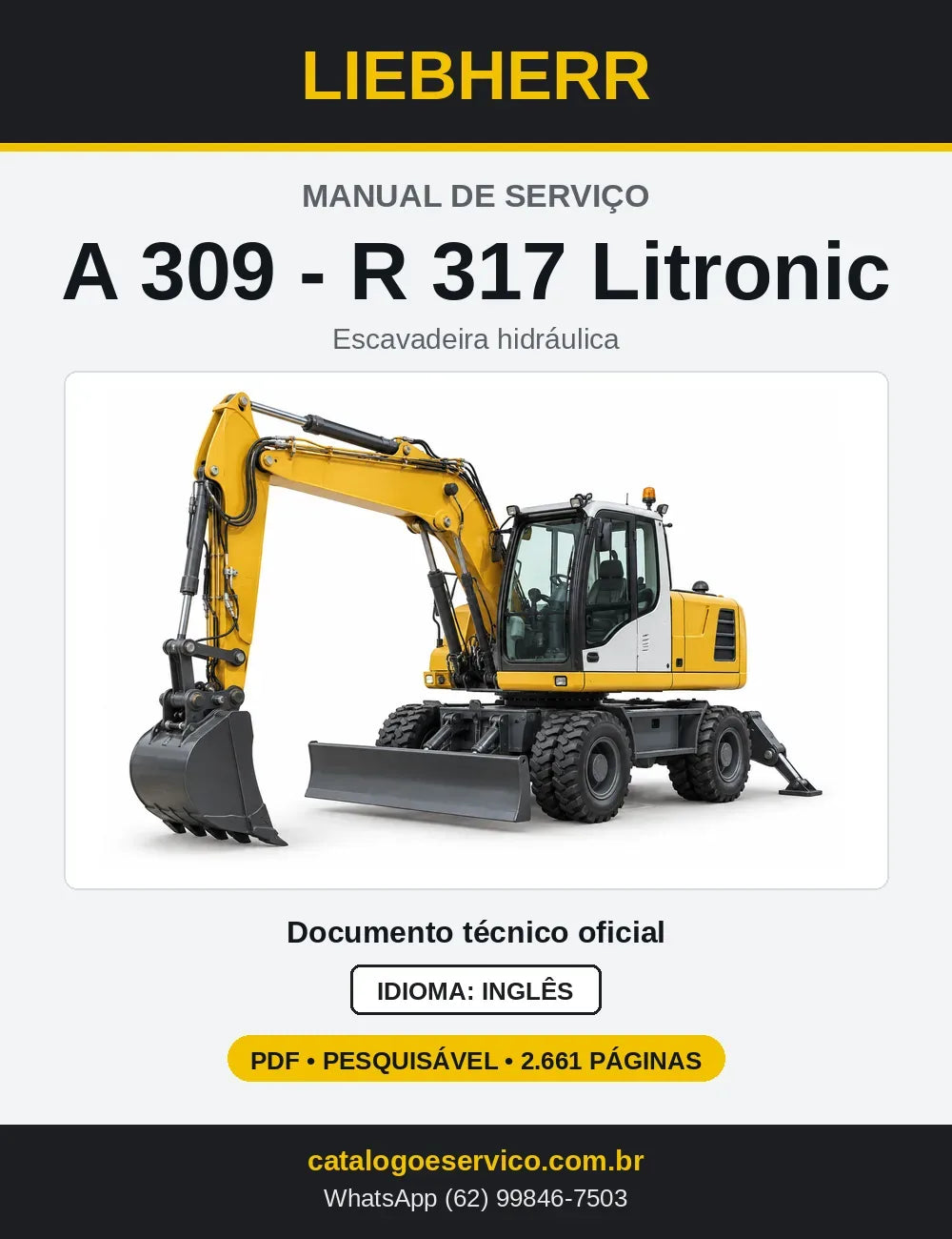 Capa do Manual de Serviço Liebherr A309-R317 Litronic escavadeira hidráulica