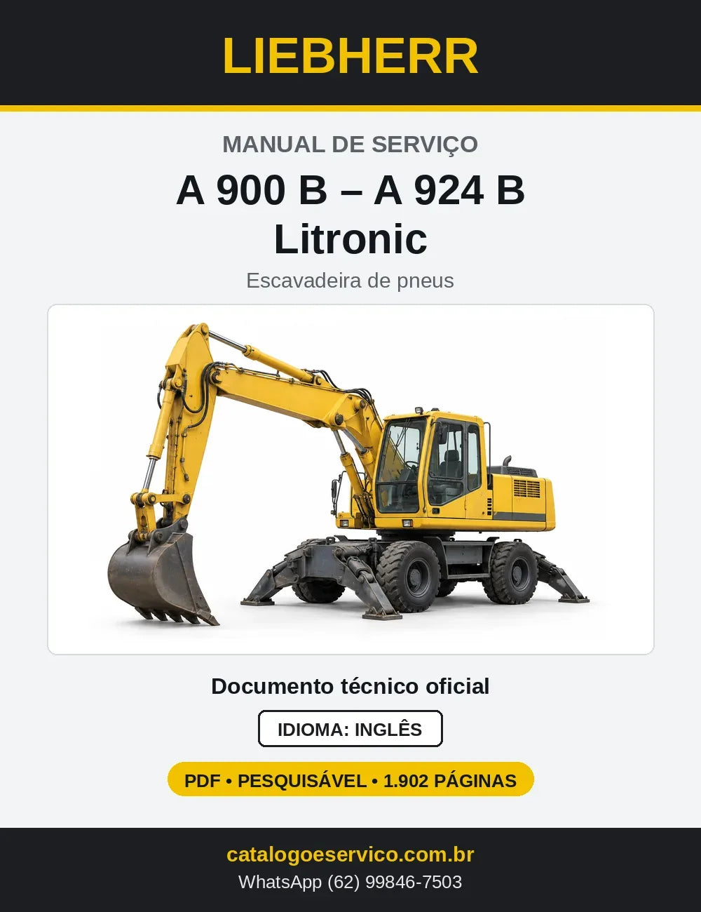 Capa do Manual de Serviço Liebherr A900B-A924B Litronic escavadeira de pneus