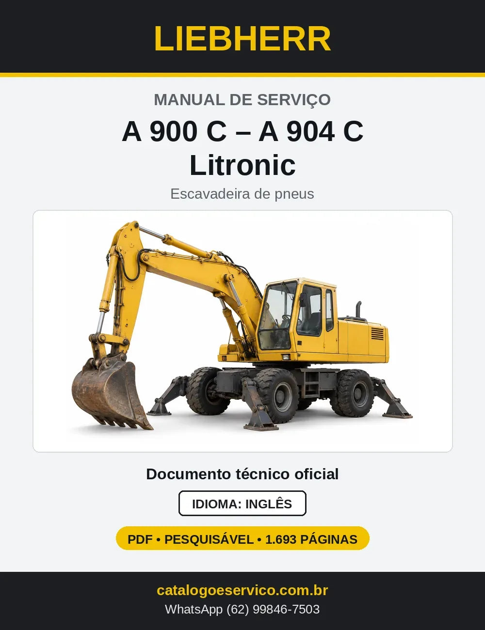 Capa do Manual de Serviço Liebherr A900C-A904C Litronic escavadeira de pneus