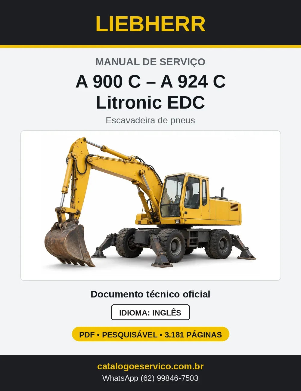 Capa do Manual de Serviço Liebherr A900C-A924C Litronic EDC escavadeira de pneus