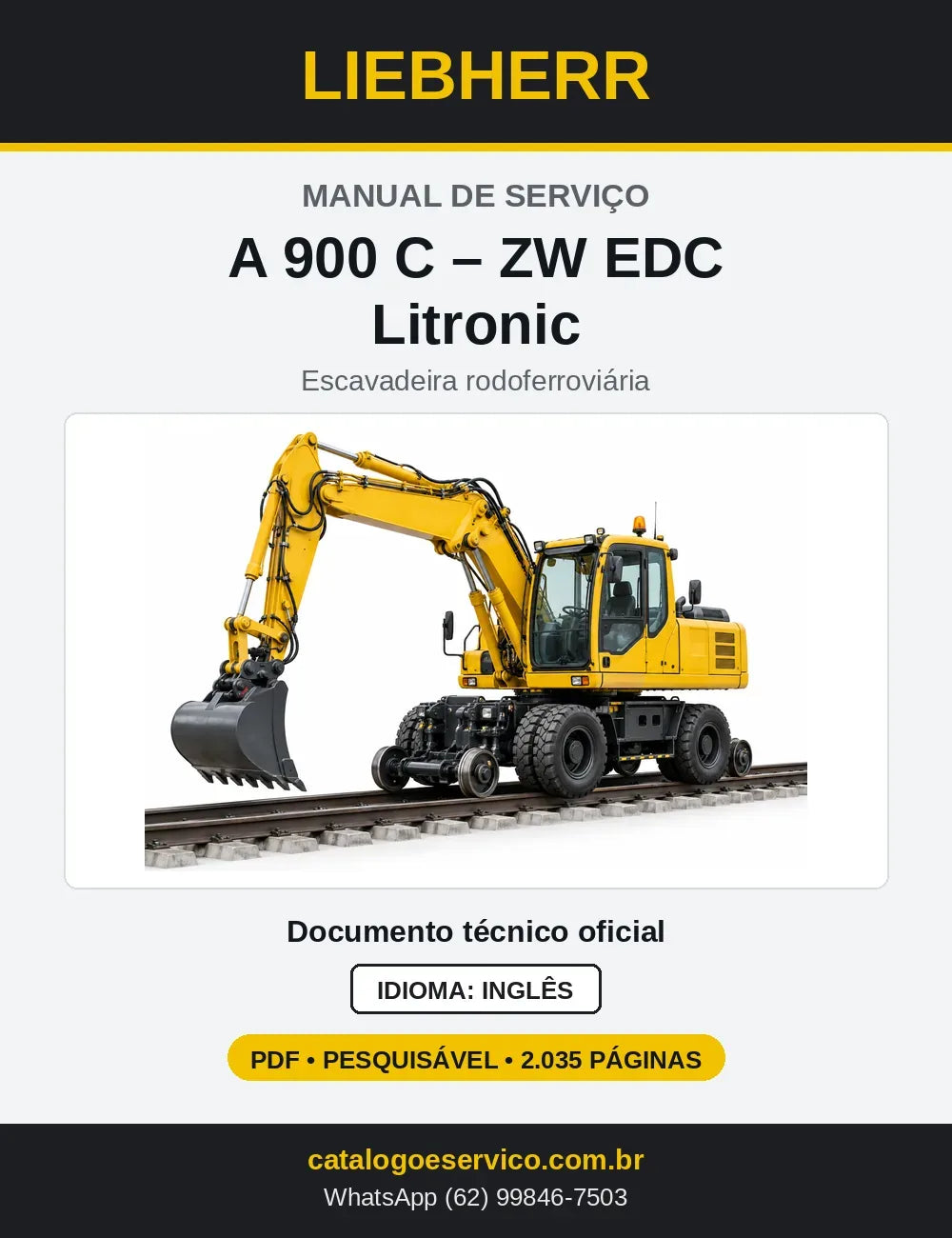 Capa do Manual de Serviço Liebherr A900C-ZW EDC Litronic escavadeira rodoferroviária