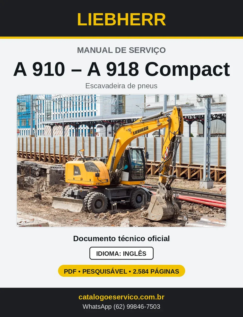 Capa do Manual de Serviço Liebherr A910-A918 Compact escavadeira de pneus