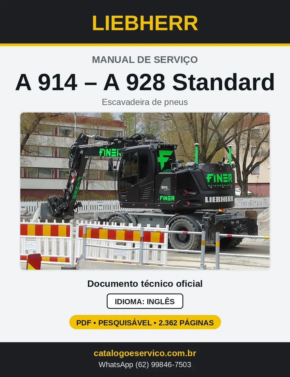 Capa do Manual de Serviço Liebherr A914-A928 Standard escavadeira de pneus