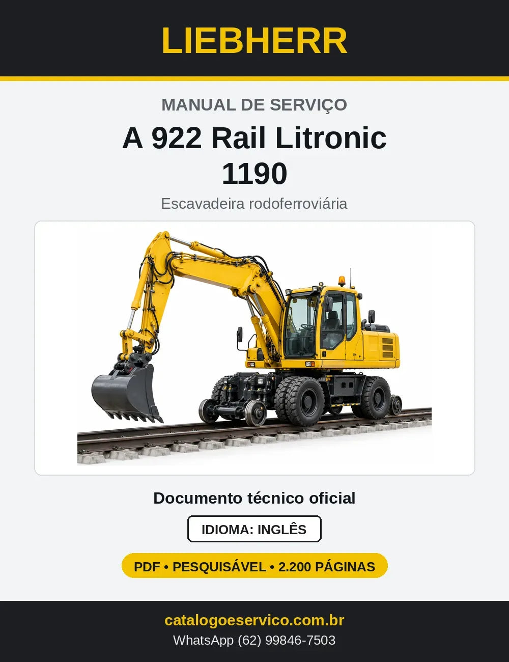 Capa do Manual de Serviço Liebherr A922 Rail Litronic 1190 escavadeira rodoferroviária