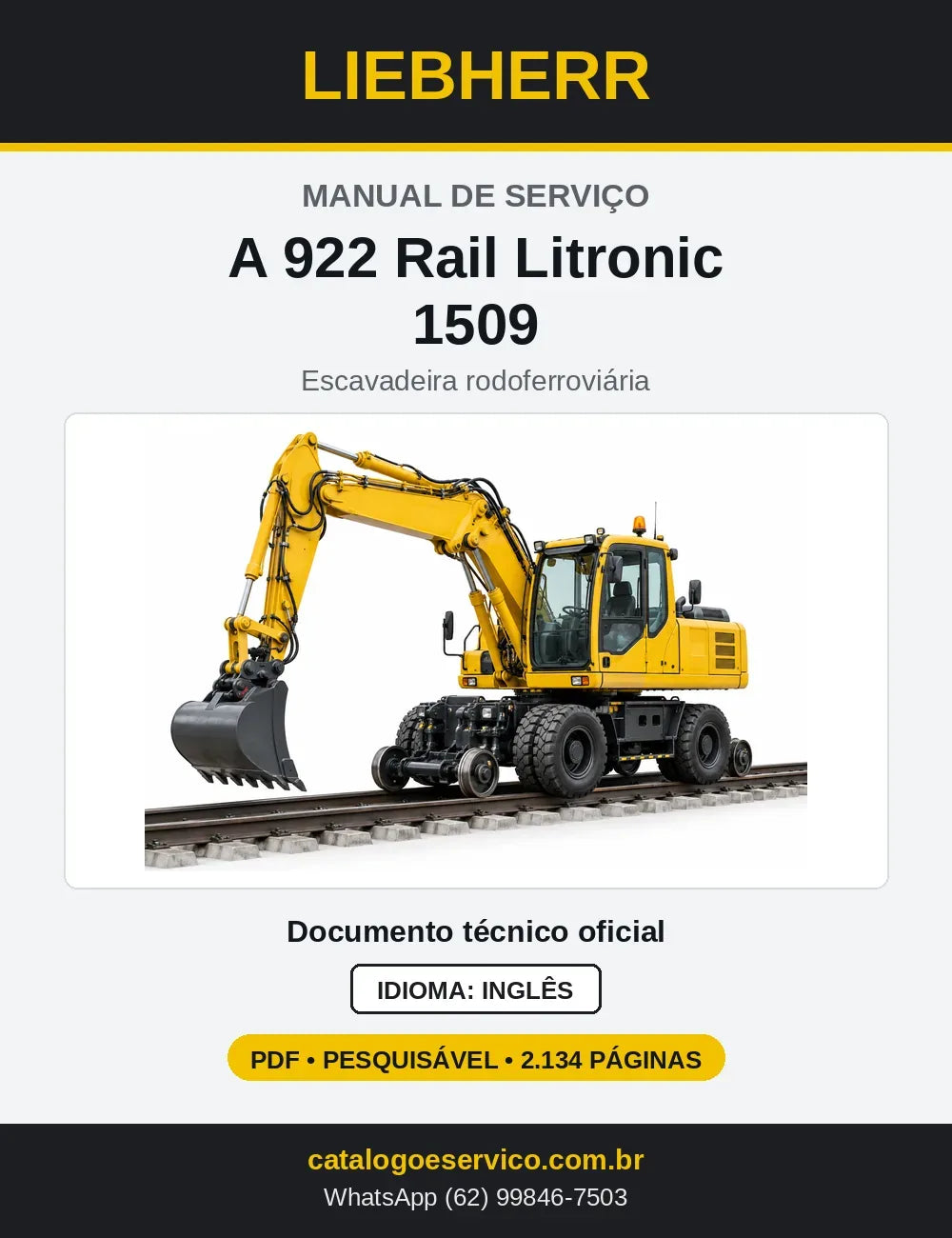 Capa do Manual de Serviço Liebherr A922 Rail Litronic 1509 escavadeira rodoferroviária