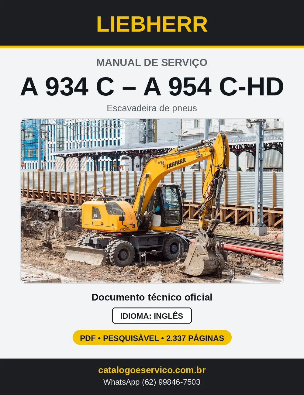 Capa do Manual de Serviço Liebherr A934C, A944C-HD e A954C-HD escavadeira de pneus