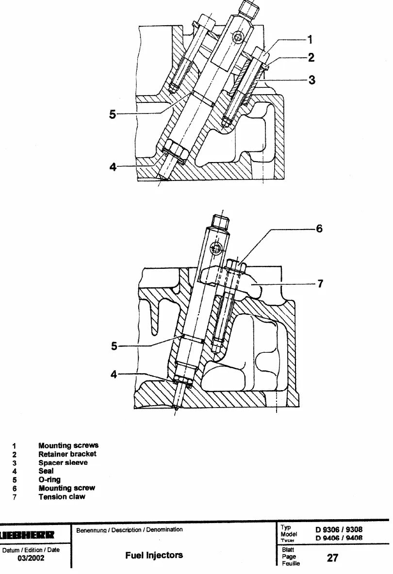 Manual de Serviço Liebherr D9306 D9308 Motor Diesel — página interna com diagrama técnico
