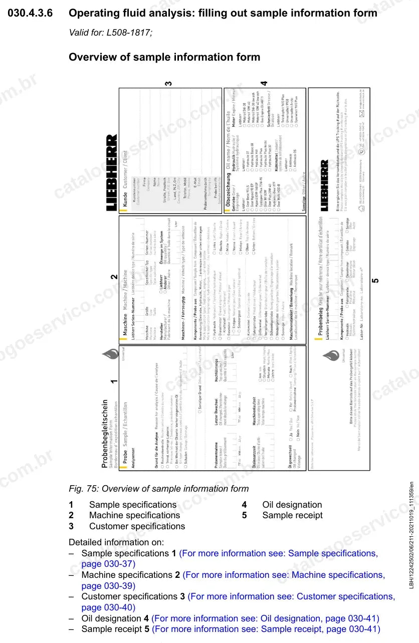 Formulário de análise de fluidos operacionais da L508-1817