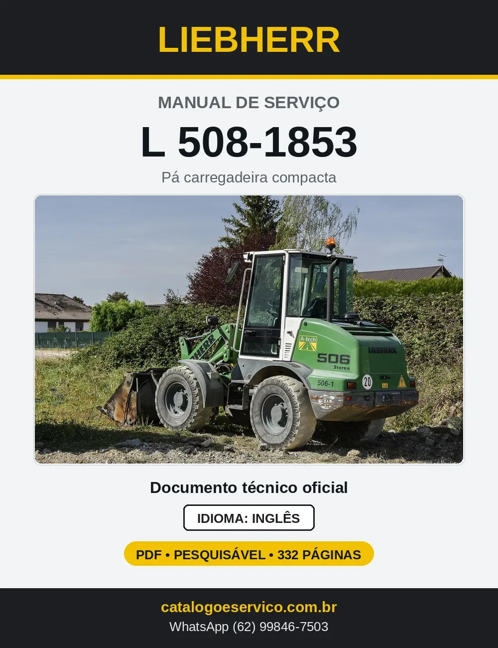 Capa do Manual de Serviço Liebherr L508-1853 pá carregadeira compacta