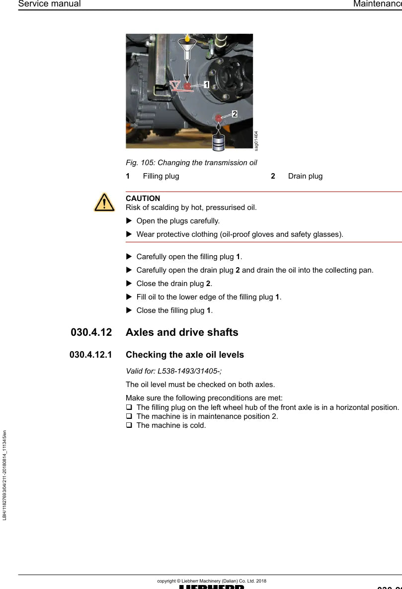 Manual de Serviço Liebherr L538-1493 Pá Carregadeira — segunda página interna do documento
