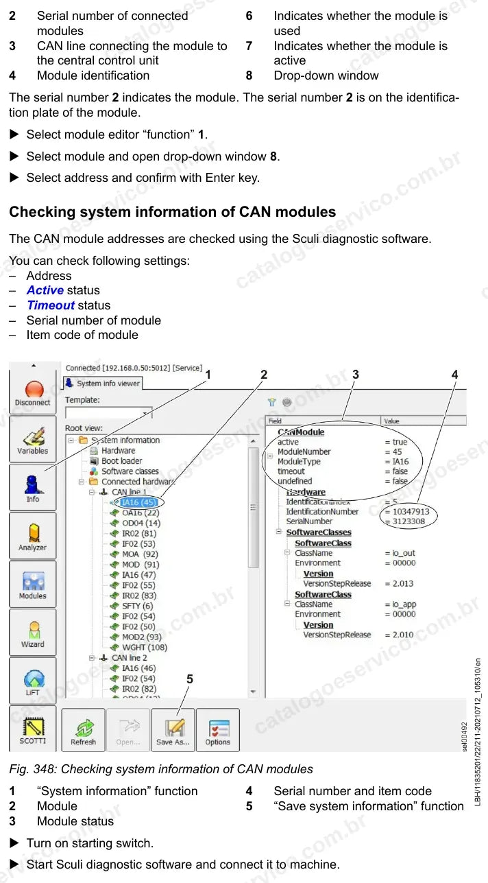 Verificação das informações de sistema dos módulos CAN da L580-1464
