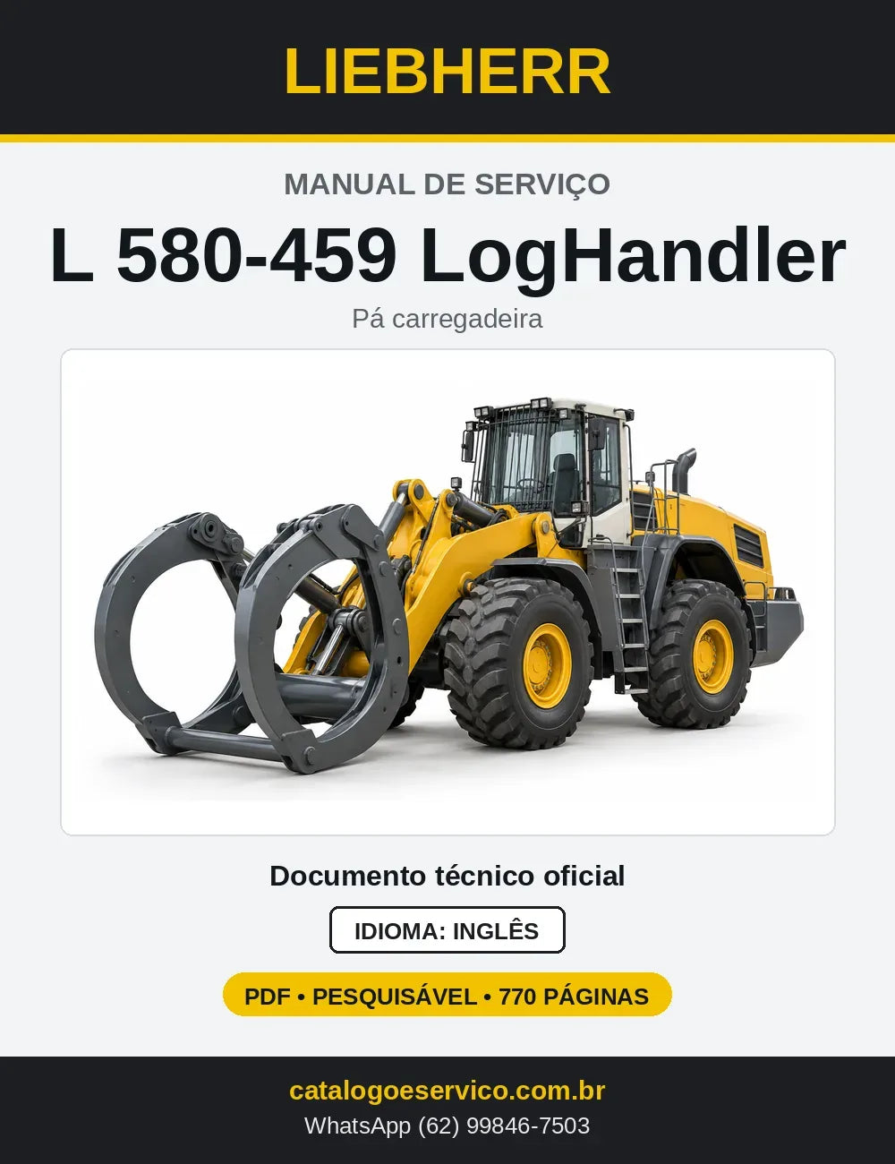 Capa do Manual de Serviço Liebherr L580-459 LogHandler pá carregadeira