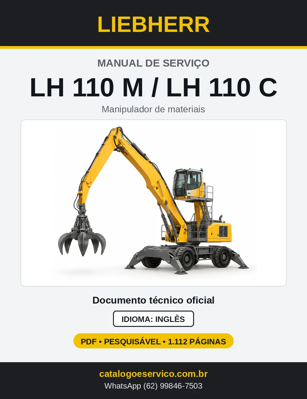 Capa do Manual de Serviço Liebherr LH 110 M/C Tier 4f manipulador de materiais