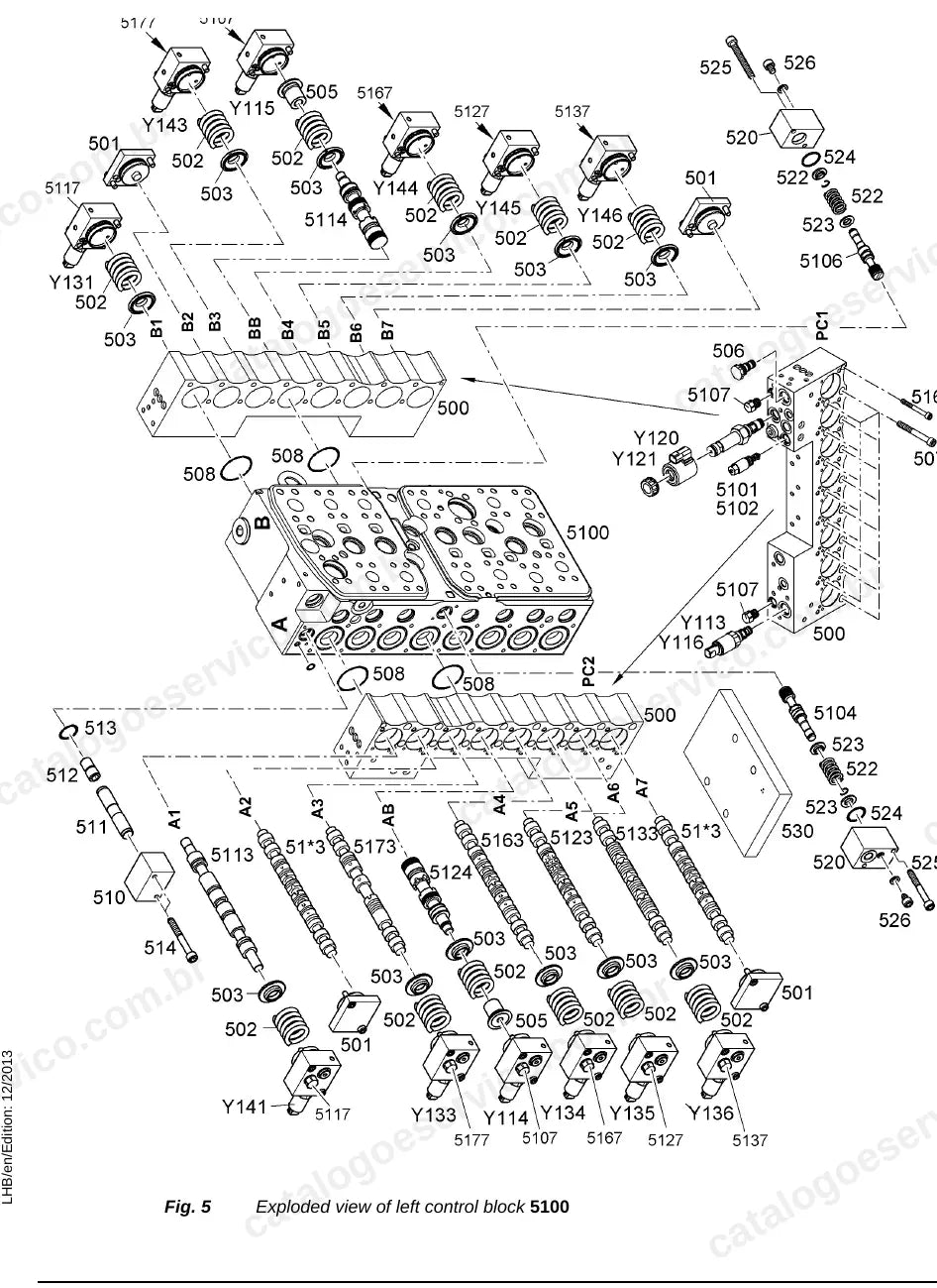 Desenho dos componentes do bloco de comando esquerdo 5100 do LH 120