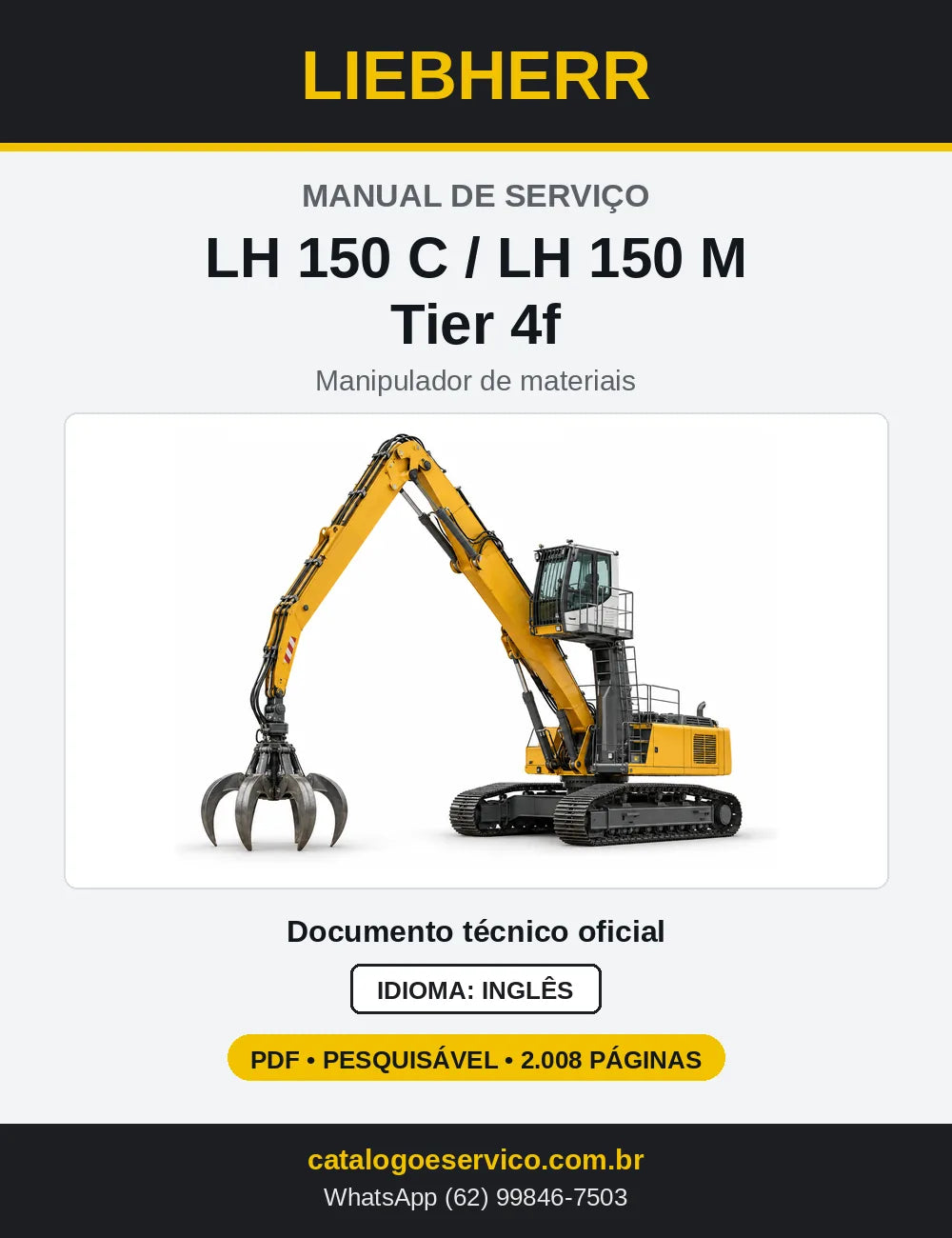 Capa do Manual de Serviço Liebherr LH150 C e LH150 M Tier 4f manipulador de materiais