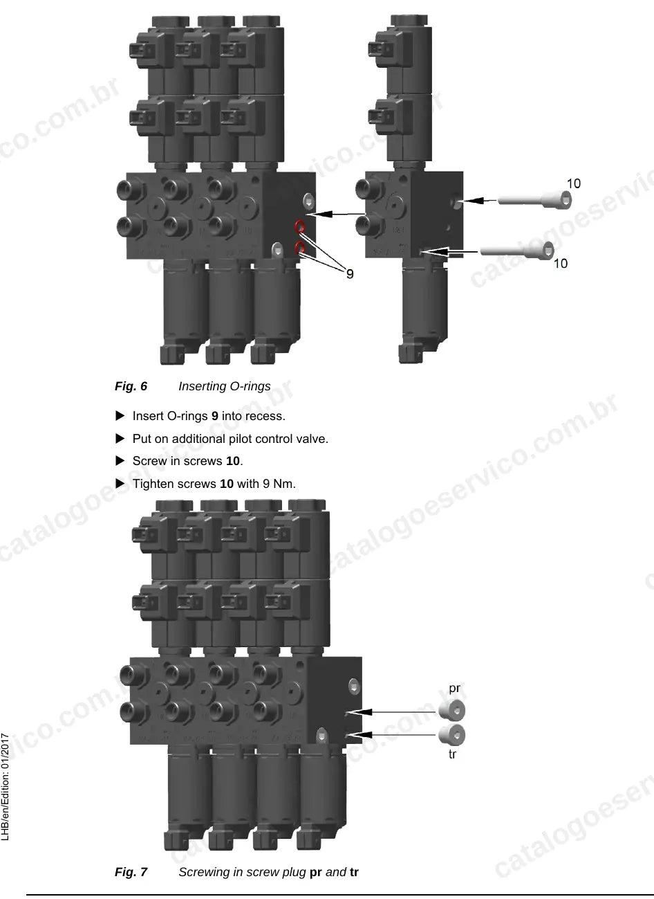 Montagem das válvulas de servo com torque de aperto