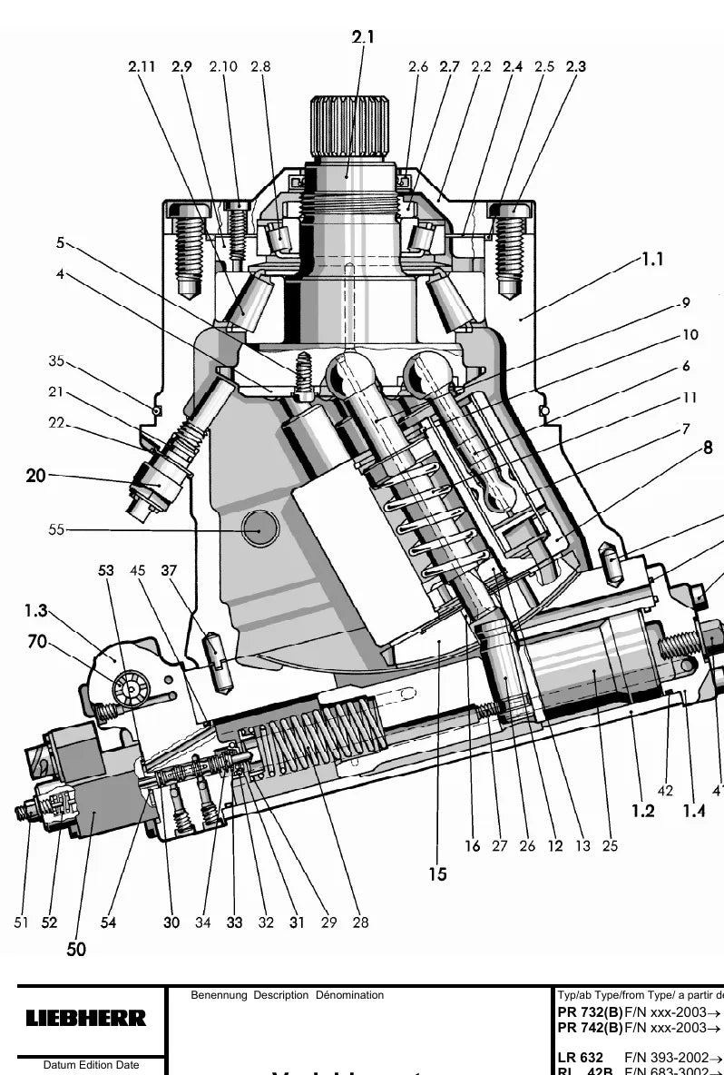 Manual de Serviço Liebherr LR 622-632 Carregadeira de Esteira — página interna com diagrama técnico