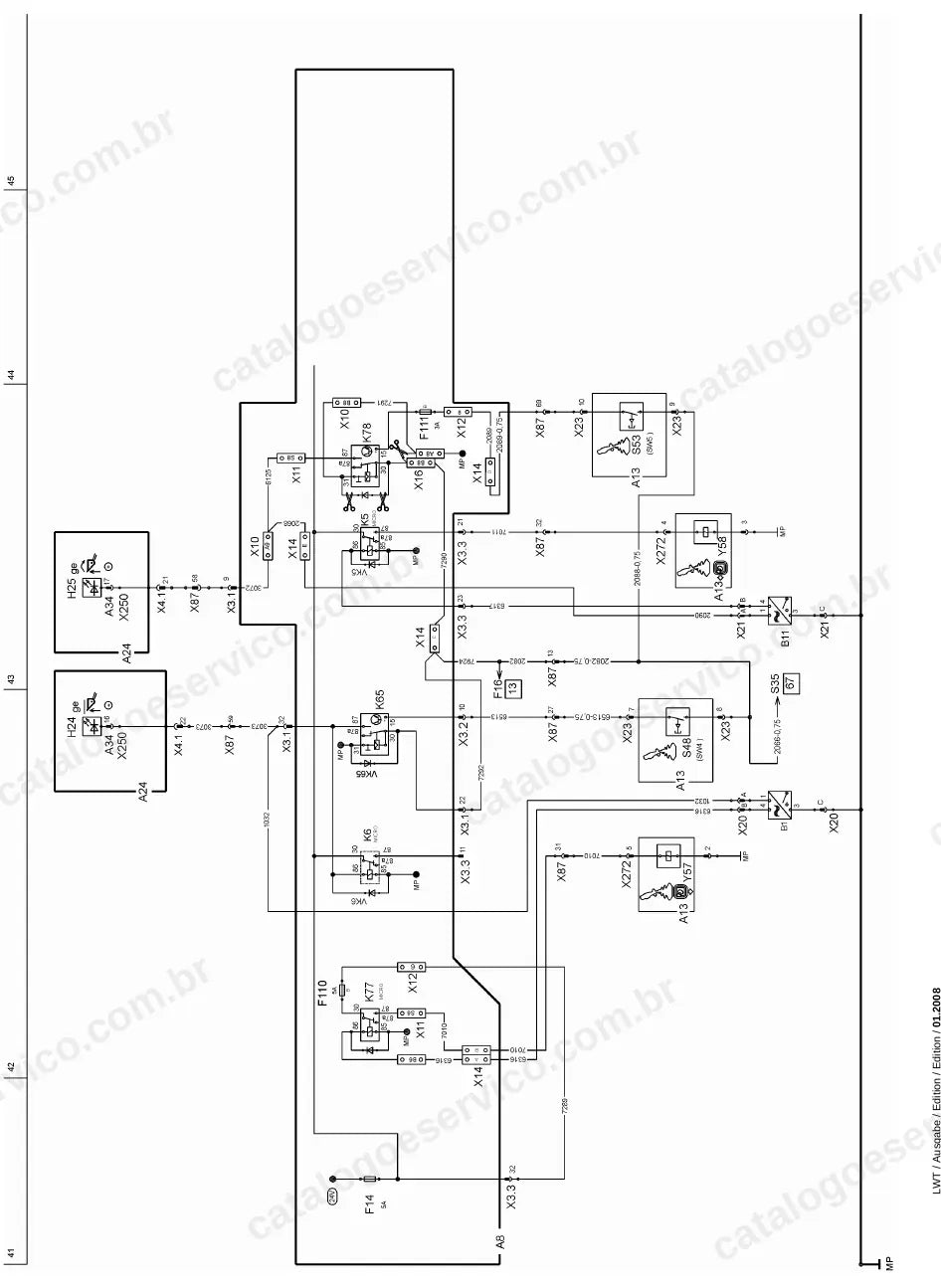 Diagrama de fluxo de corrente do sistema elétrico da LR 634