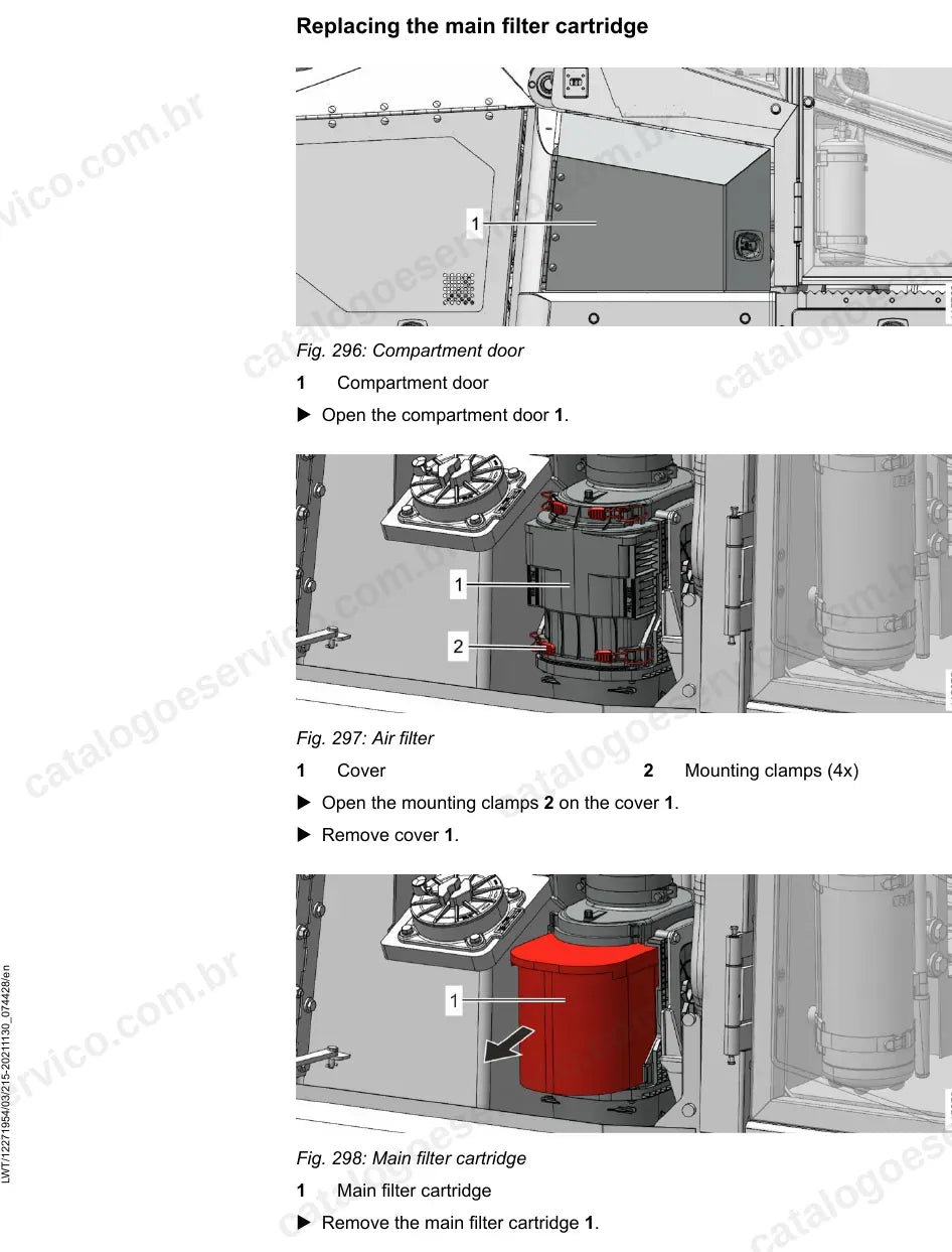 Compartimento do filtro de ar e cartucho principal da LR 636-1725