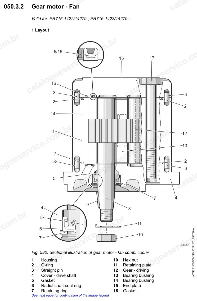 Layout do motor de engrenagens do ventilador do PR 716