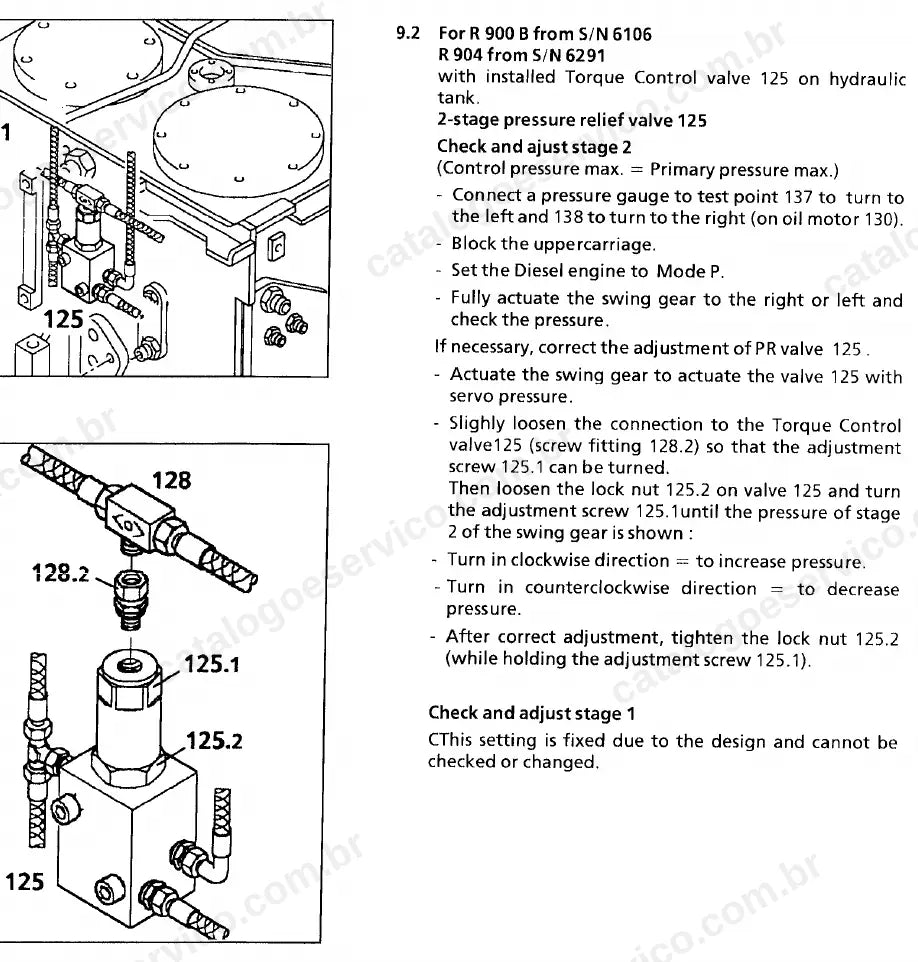Regulagem da válvula Torque Control do giro da R 900 B e R 904