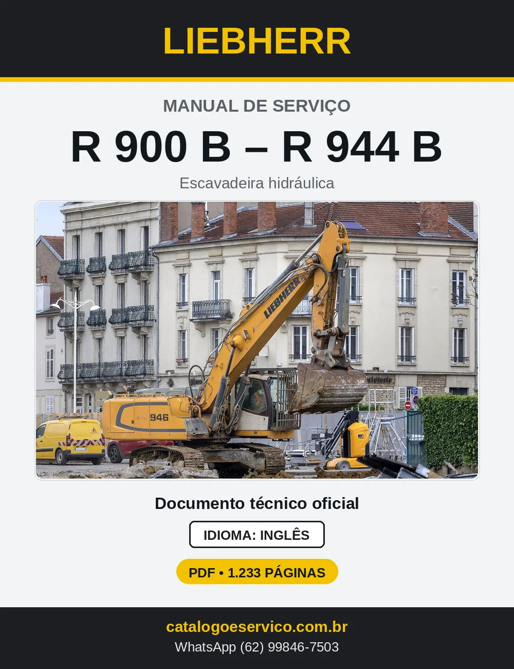 Capa do Manual de Serviço Liebherr R 900 B a R 944 B escavadeira hidráulica