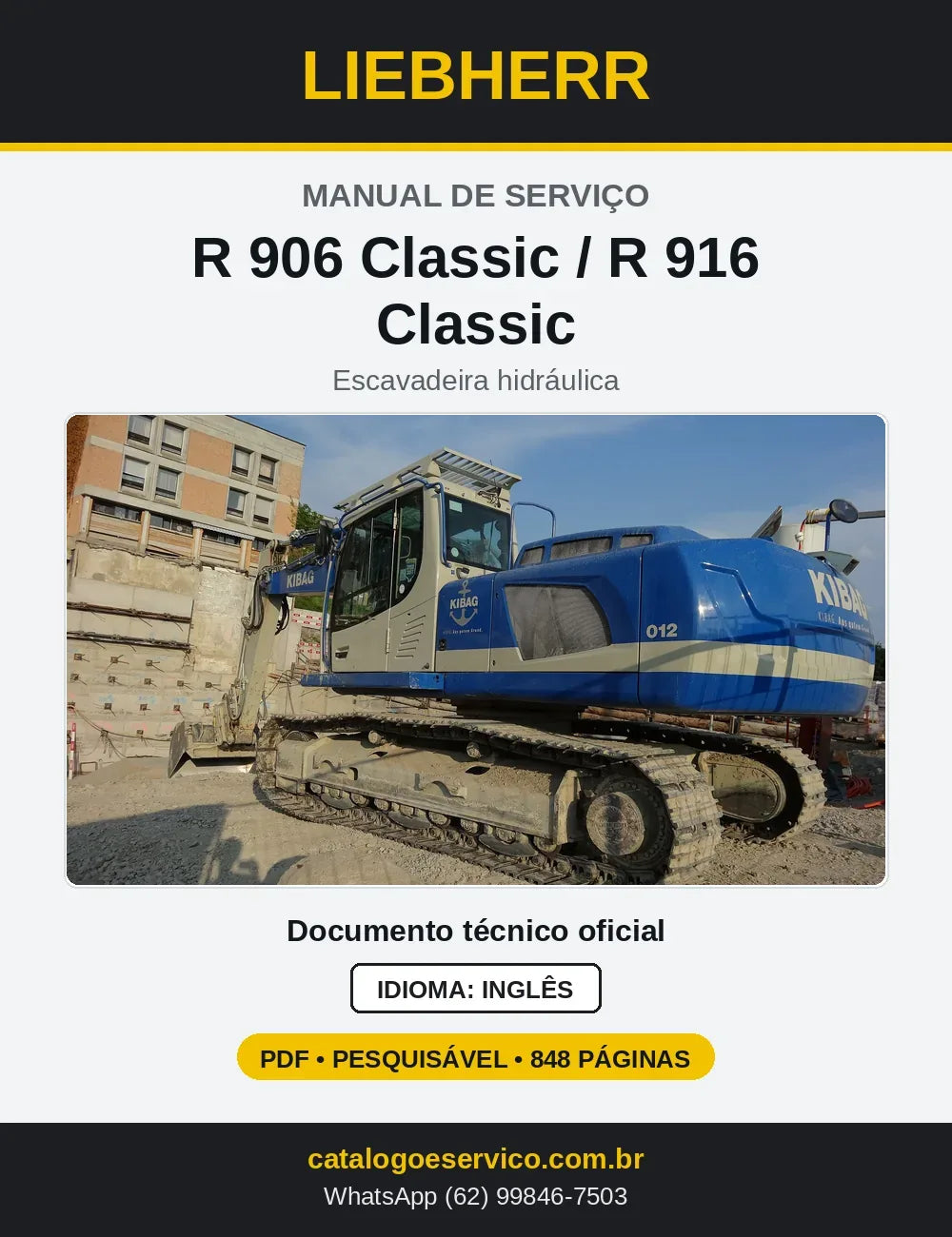 Capa do Manual de Serviço Liebherr R906 Classic e R916 Classic escavadeira hidráulica