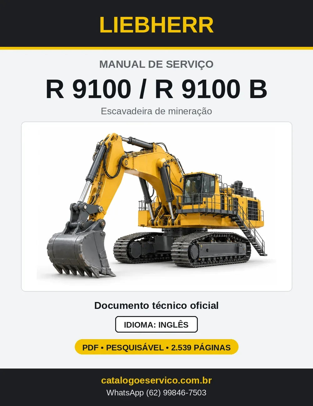 Capa do Manual de Serviço Liebherr R9100 escavadeira de mineração