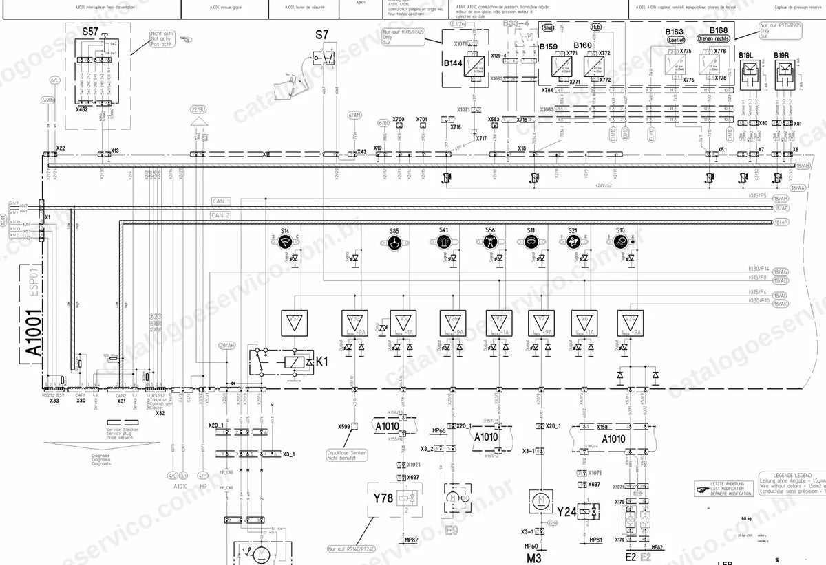 Esquema elétrico da rede CAN e dos interruptores do painel da R 914 C e R 924 C
