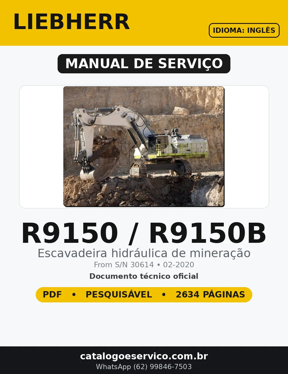 Manual de Serviço Liebherr R9150 / R9150B em PDF — capa do documento técnico (2634 páginas, Inglês)