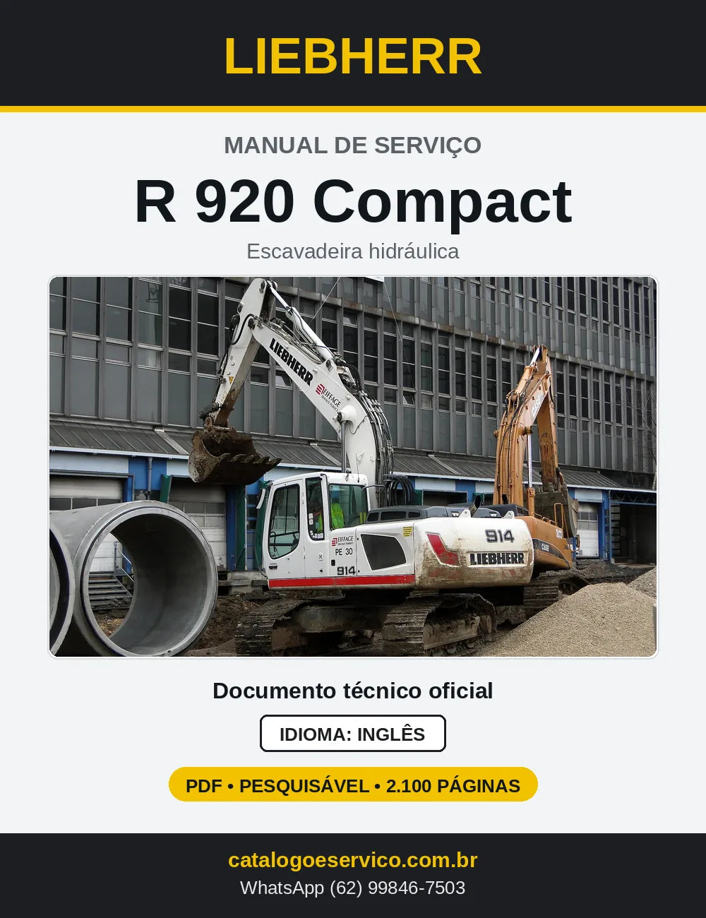 Capa do Manual de Serviço Liebherr R920 Compact escavadeira hidráulica