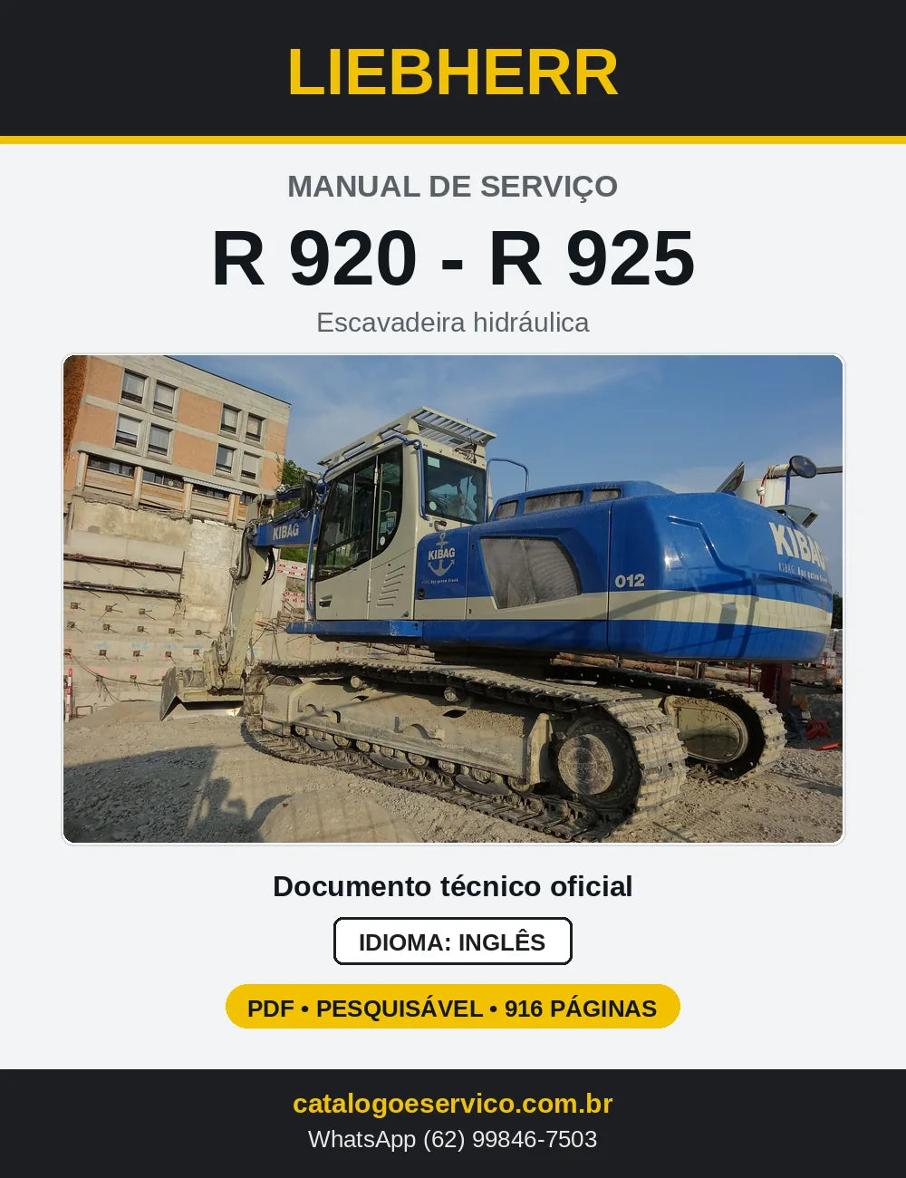 Capa do Manual de Serviço Liebherr R920-R924 escavadeira hidráulica