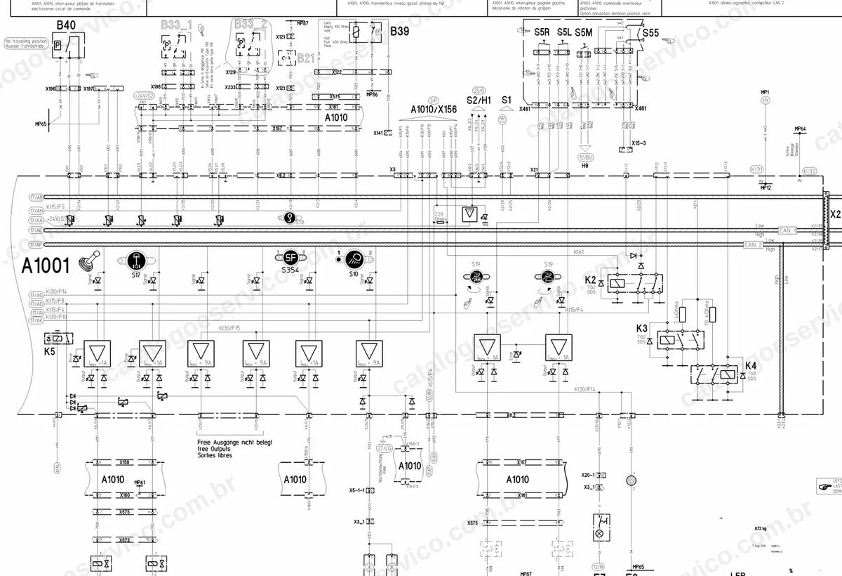 Esquema elétrico da máquina básica da R924 Compact com central A1001 e saídas de comando