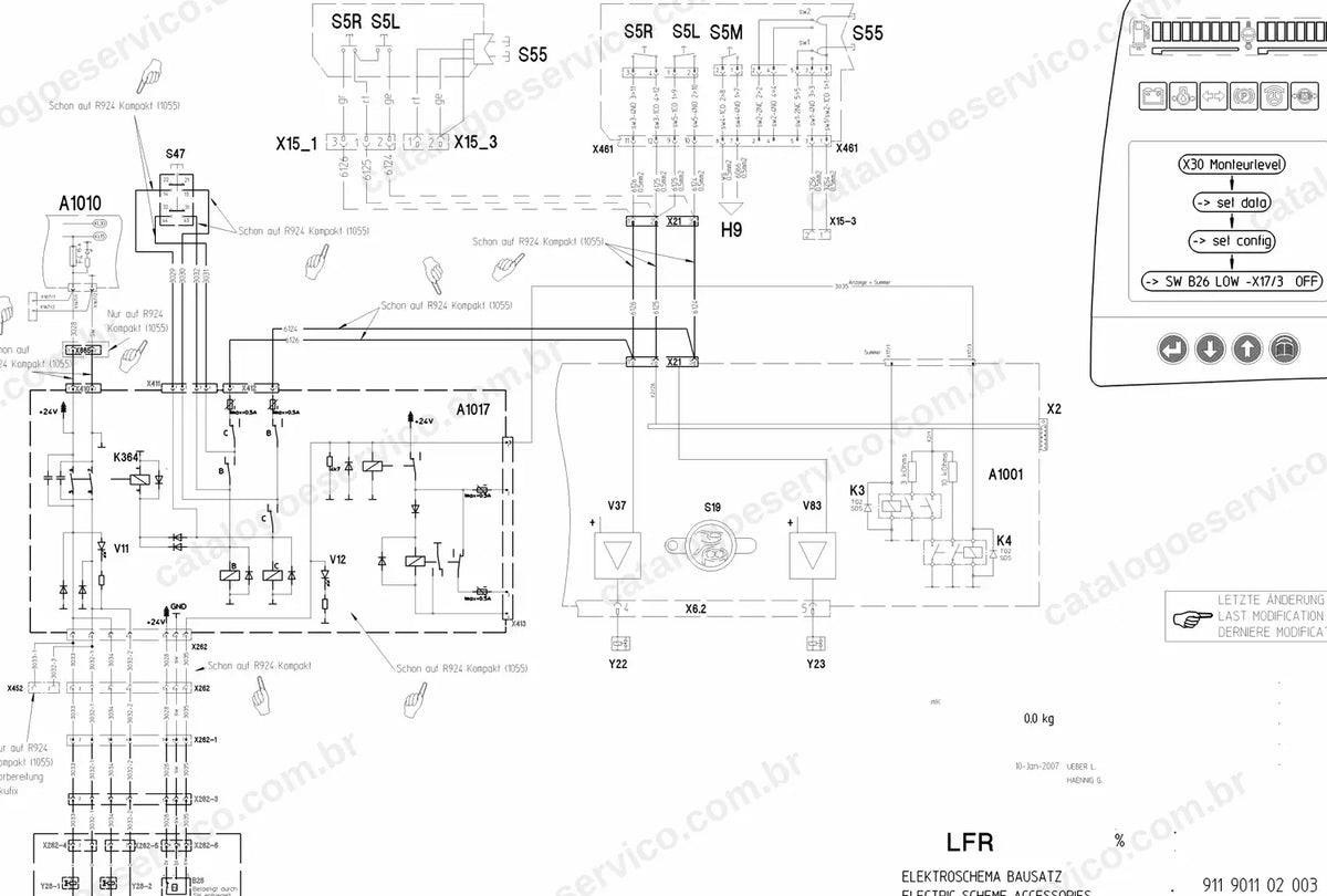 Esquema elétrico de acessório da R924 Compact com display de configuração