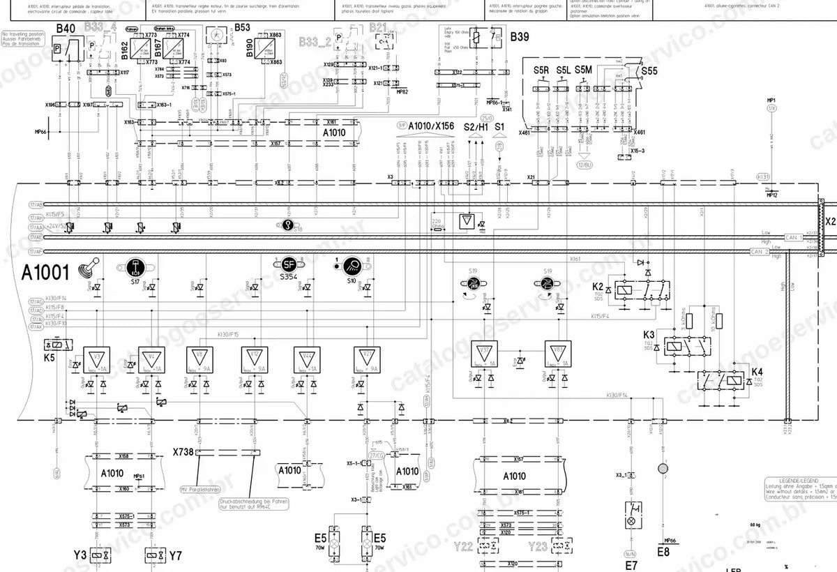 Esquema elétrico de comandos, joysticks e rede CAN da R924 Compact