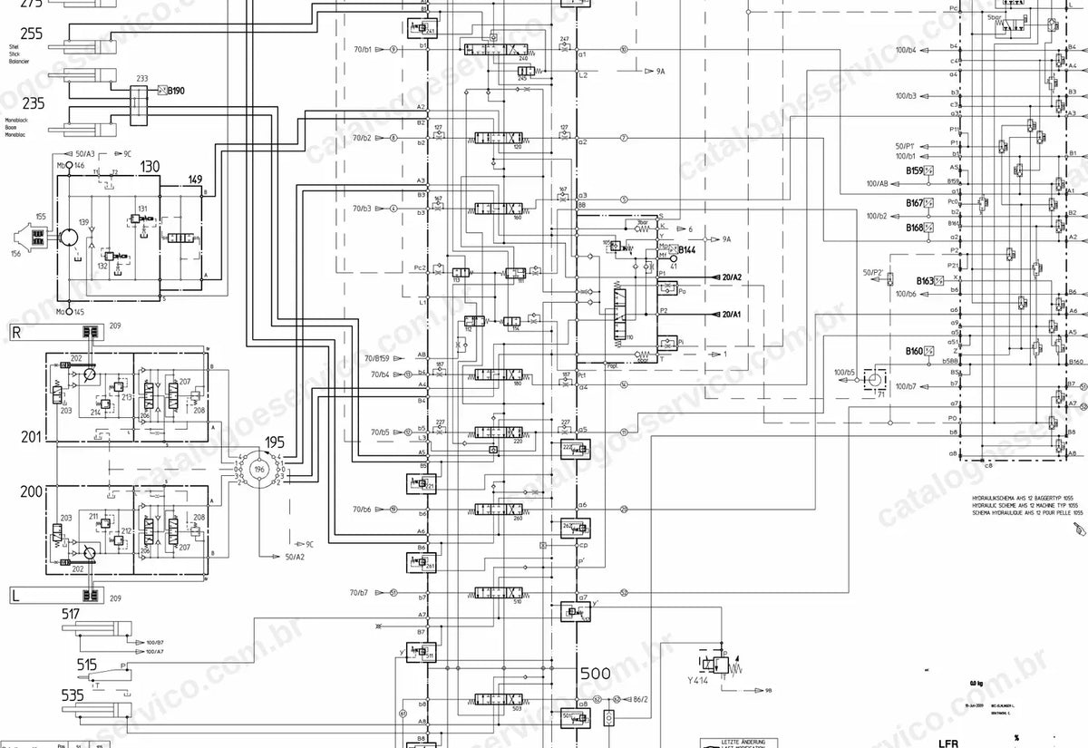 Esquema hidráulico do circuito adicional AHS 12 da R924 Compact tipo 1055